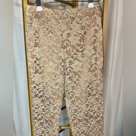 VTG Trio New York Collection Lace Dress Pants Holiday Gold Floral Tapered Leg - Picture 1 of 6